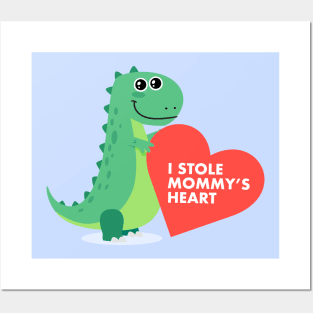 I stole mommy's heart - Dinosaur Boys Valentines Day Posters and Art